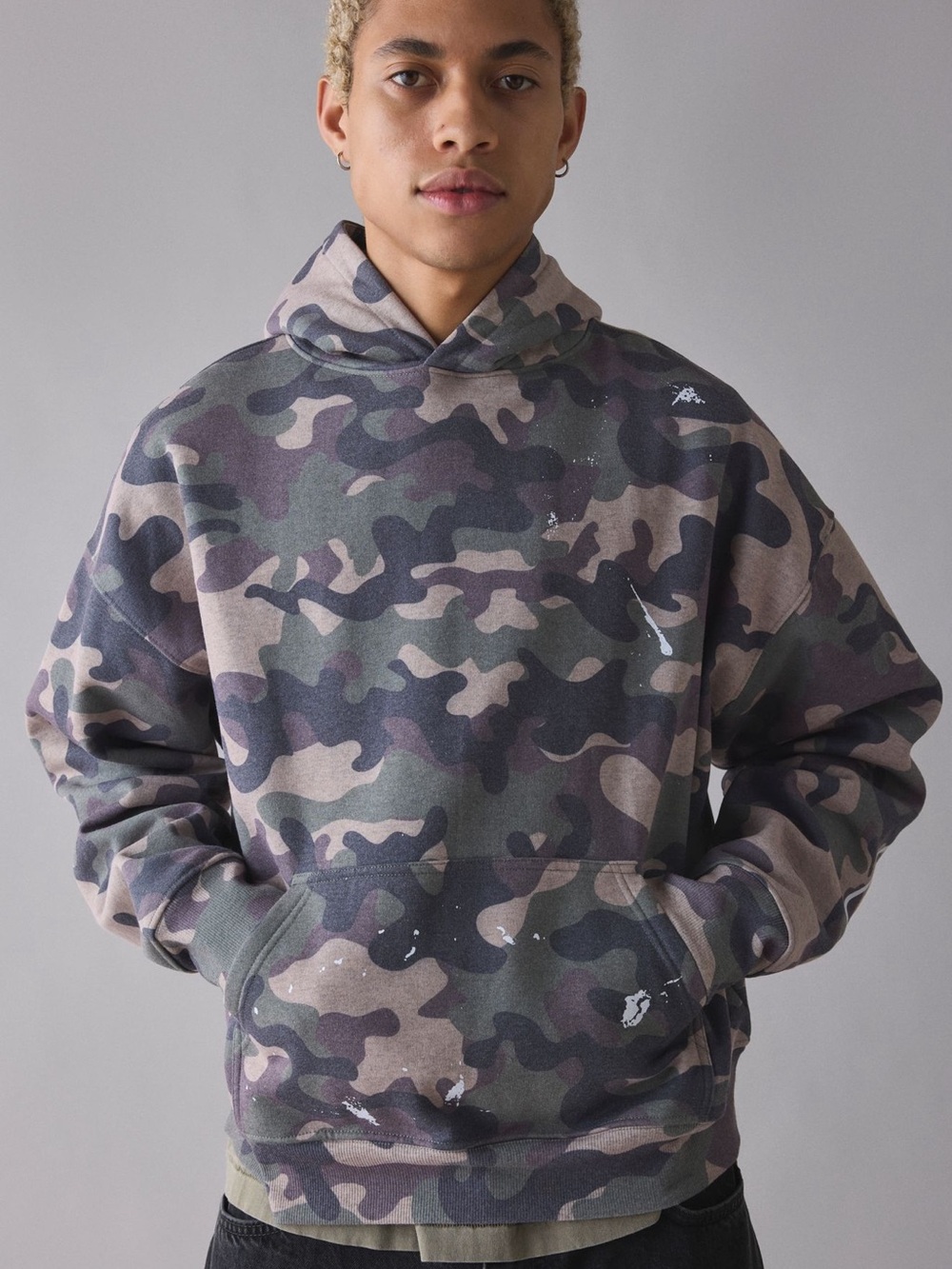 Urban Outfitters Men’s Camo Hoodie in Green, Brown, and Gray